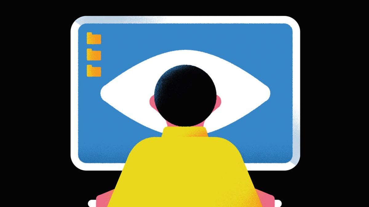 conceptual illustration of person watching screen in shape of eye