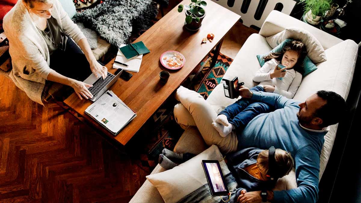 family using internet at home