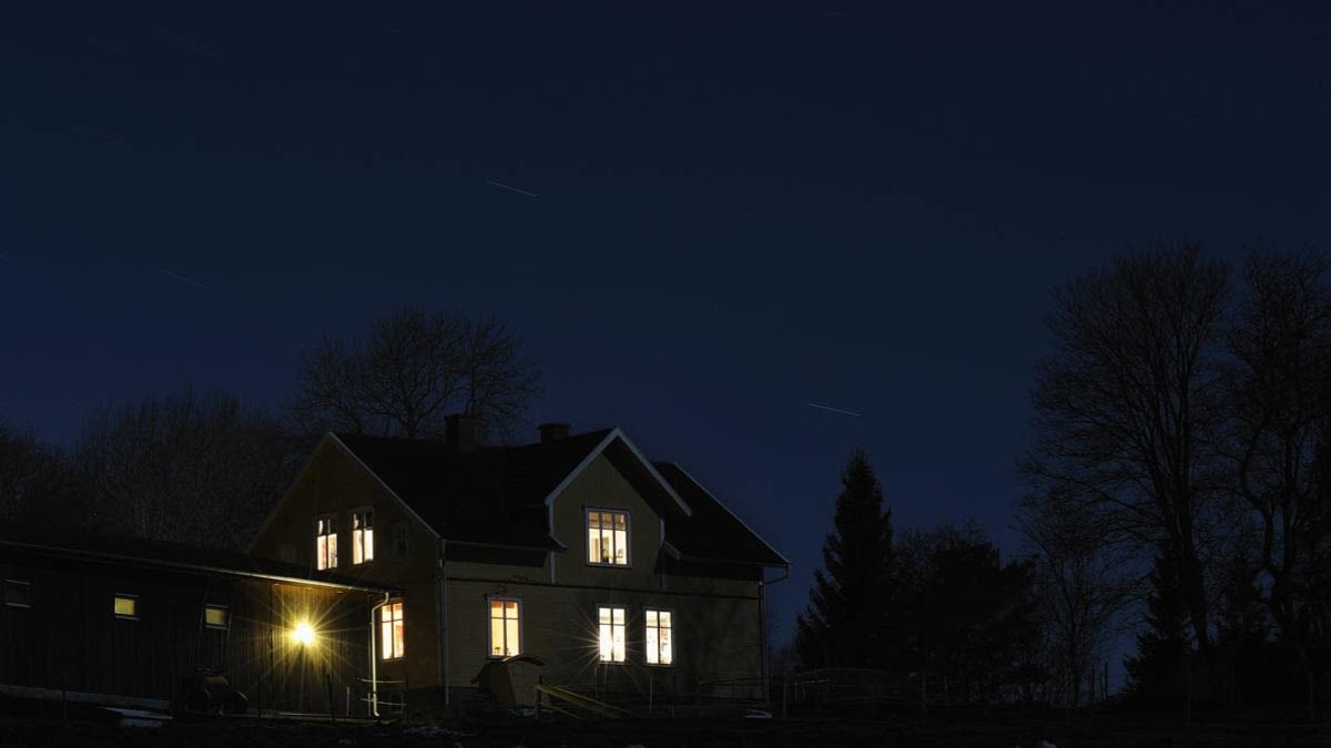 house lit up at night
