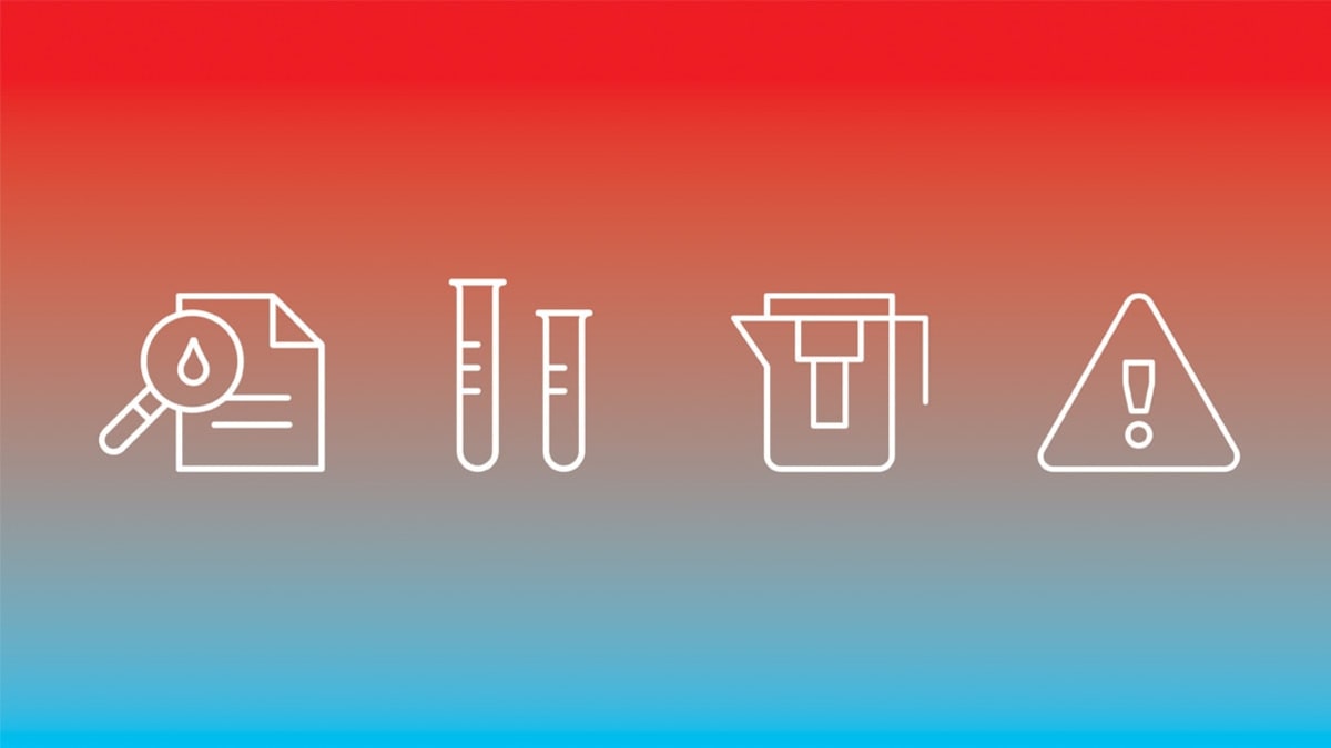 Icons representing water and chemicals