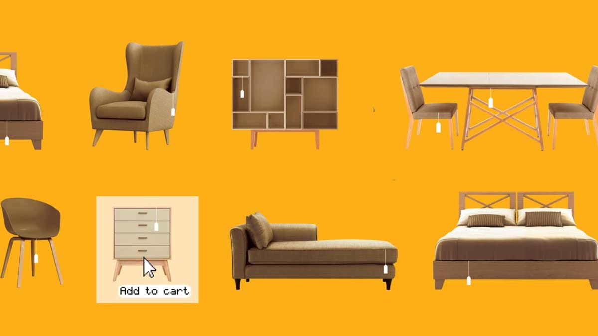 various types of furniture with price tags