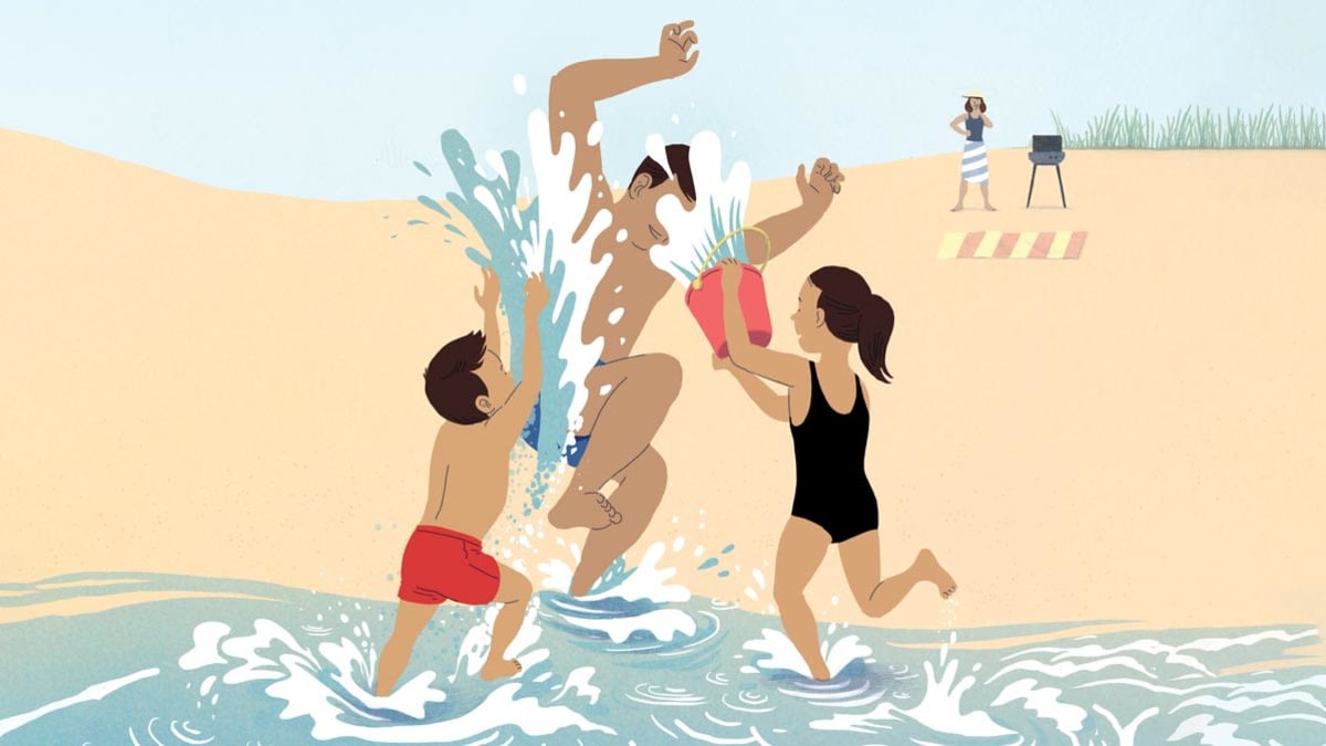 Illustration of a family at the beach