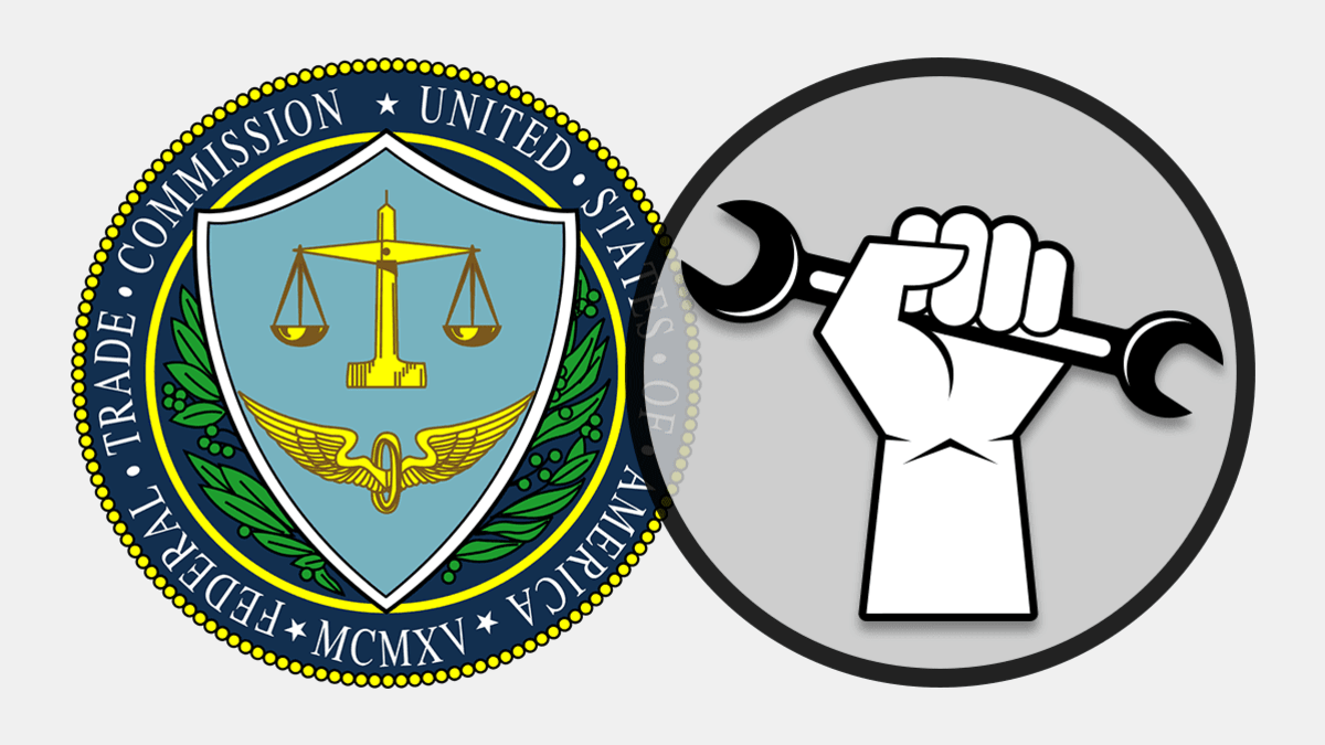 The Federal Trade Commission seal next to the right-to- repair symbol