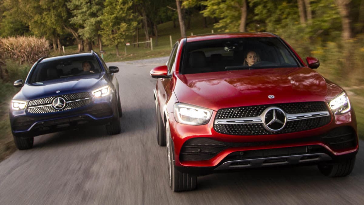 Two 2020 Mercedes-Benz GLC SUVs driving