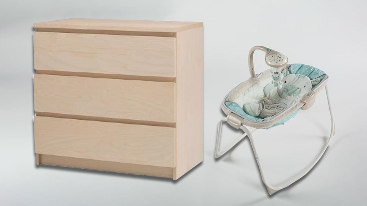 Recalled Ikea Malm dresser and and a recalled Fisher Price Rock n' Play sleeper