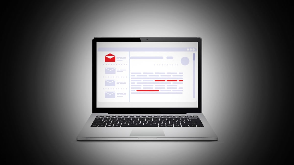Illustration of a laptop opened to email with a dark vignette surrounding it.