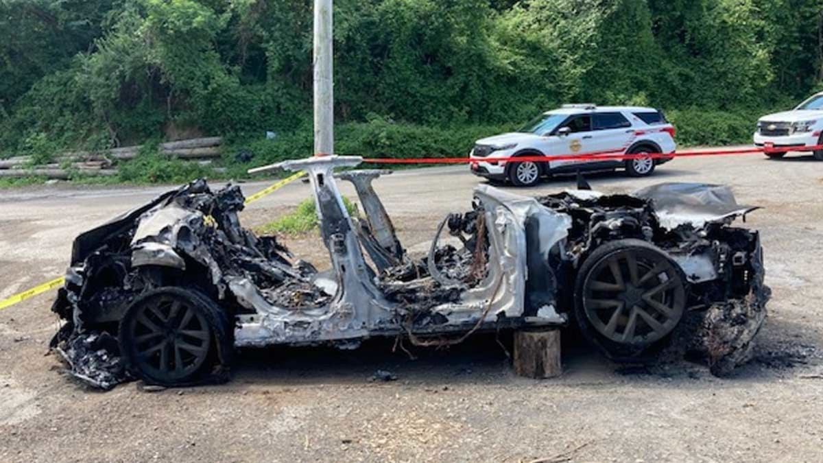 A 2021 Tesla Model S Plaid after a fire in Pennsylvania
