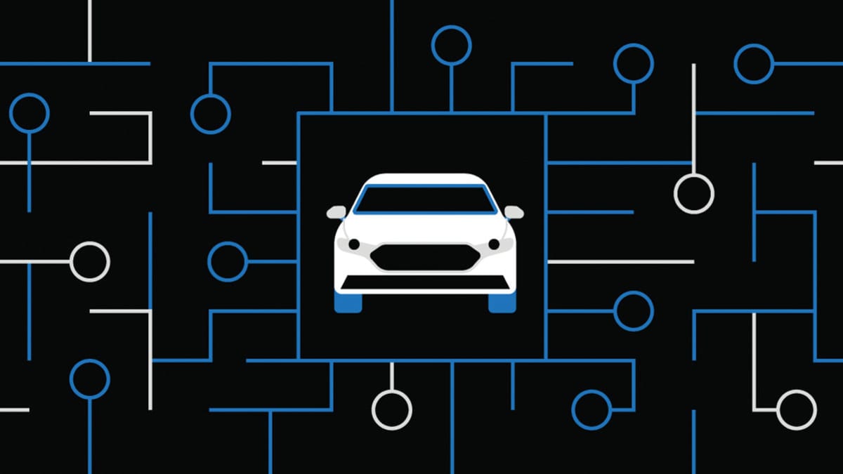 Car in maze pattern that looks like circuit board