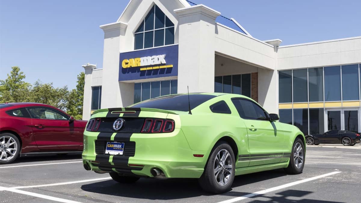 Indianapolis - Circa May 2021 CarMax Auto Dealership Ford Mustang Display