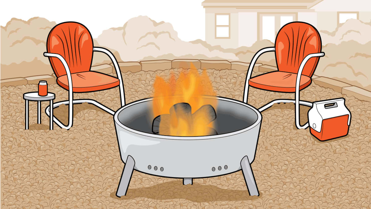 Illustration of fire pit in backyard