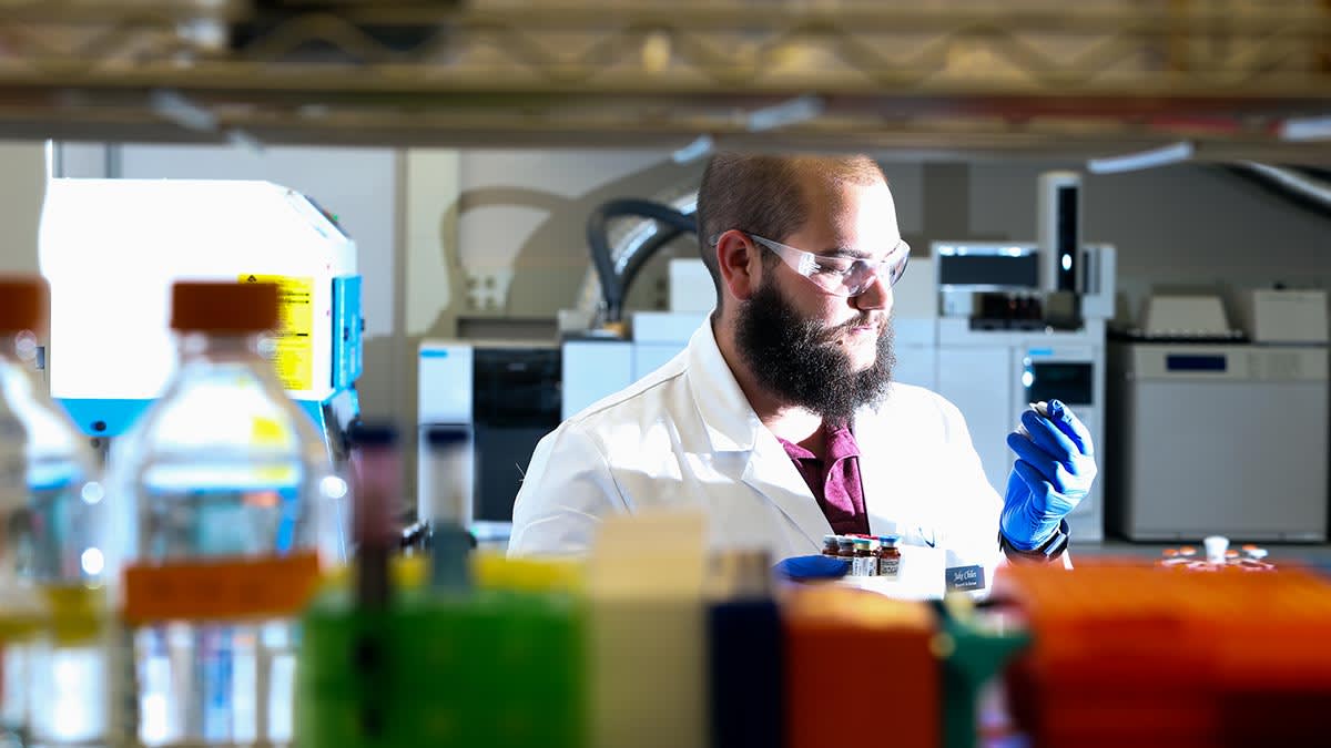 ake Chiles, Research Associate, prepares reference standard material for analysis at Valisure, a small pharmacy that checks the composition of drugs, and is responsible for the world-wide recall of the heartburn drug Zantac.