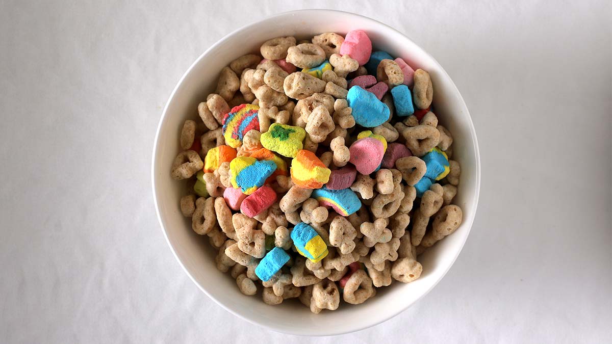 Bowl of Lucky Charms cereal