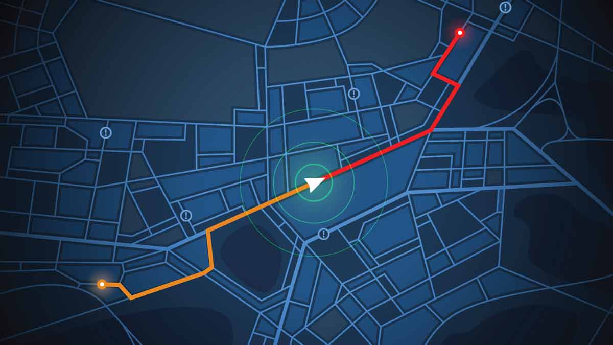 illustration of map with location tracking on route