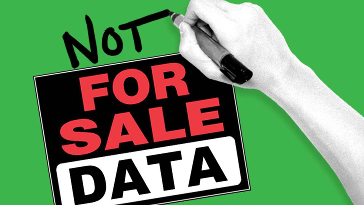 illustration of hand writing 'not' over sign that says 'for sale data'