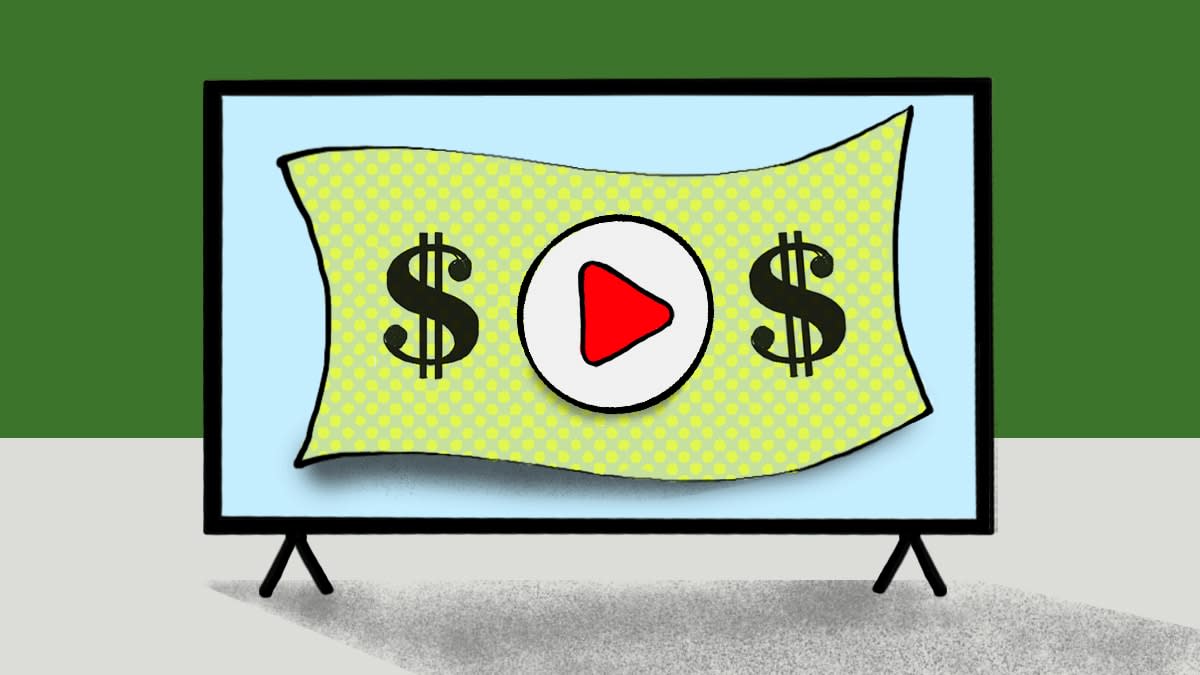 Illustration of a TV with a dollar with a play button on it