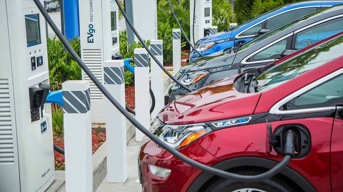 Chevrolet Bolts charging at EVgo stations