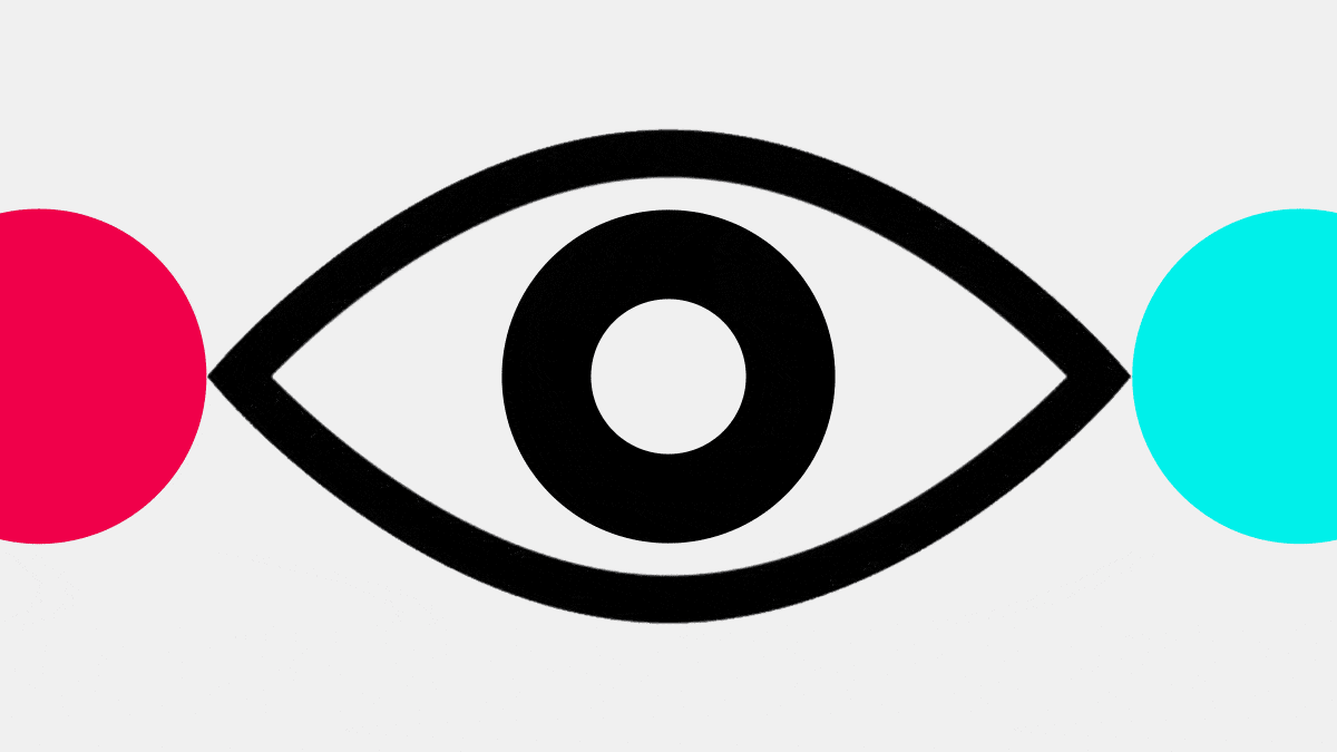 A GIF of an eye with the Tiktok teal and magenta circles.