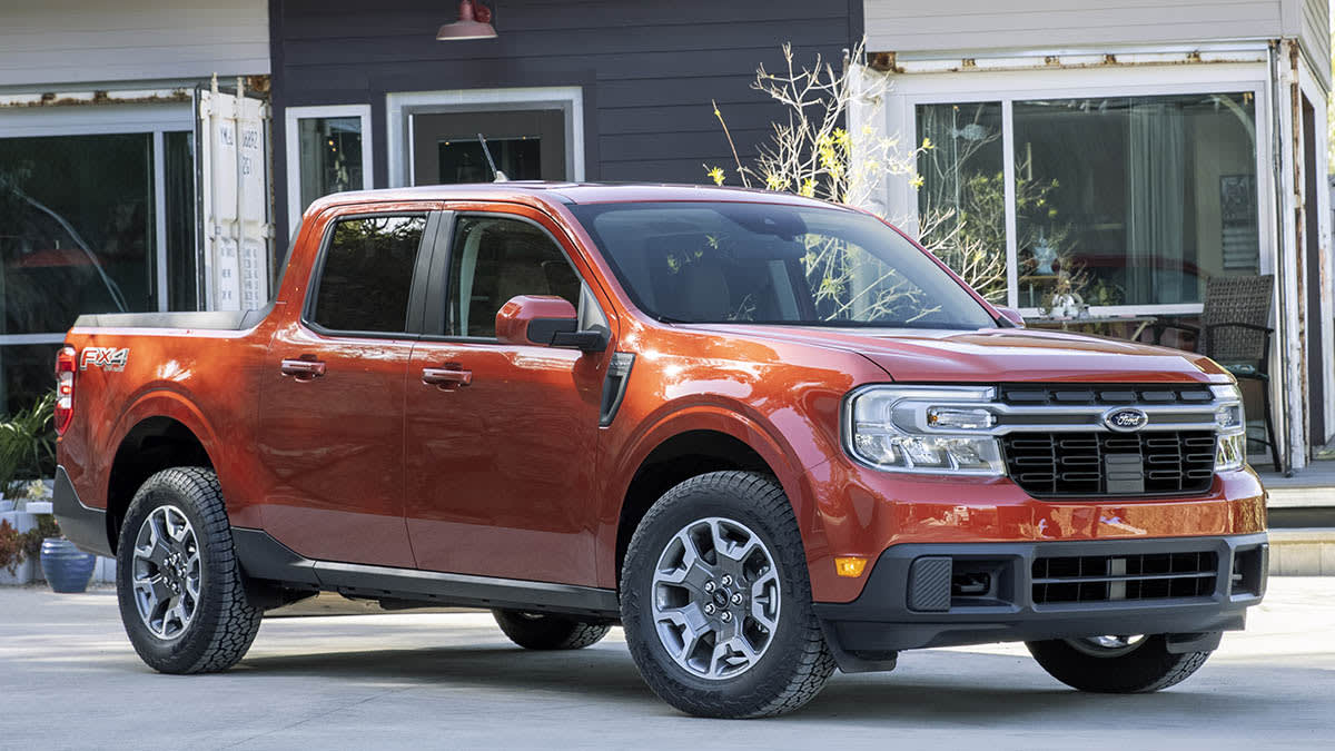 2022 Ford Maverick Lariat in front of a house