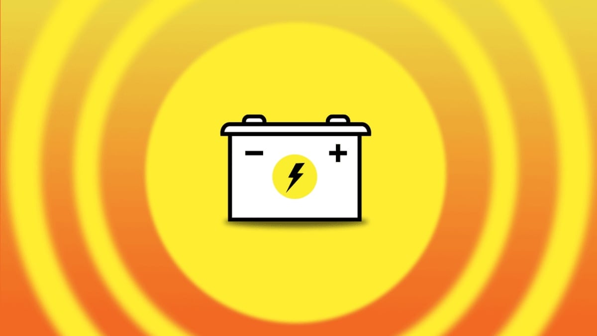 Illustration of a car battery surrounded by yellow and orange rings.