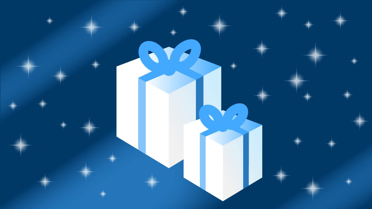 Illustration of gift boxes surrounded by stars.