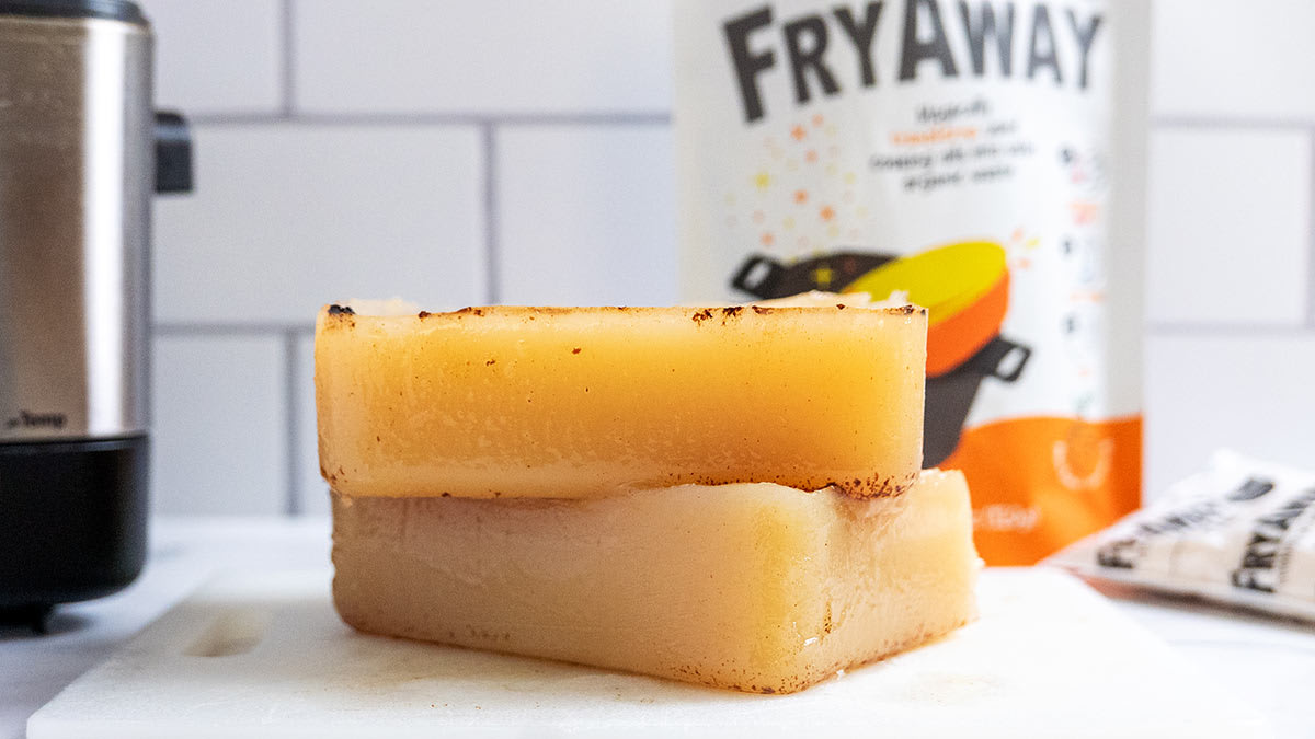 Two blocks of FryAway on top of a kitchen counter