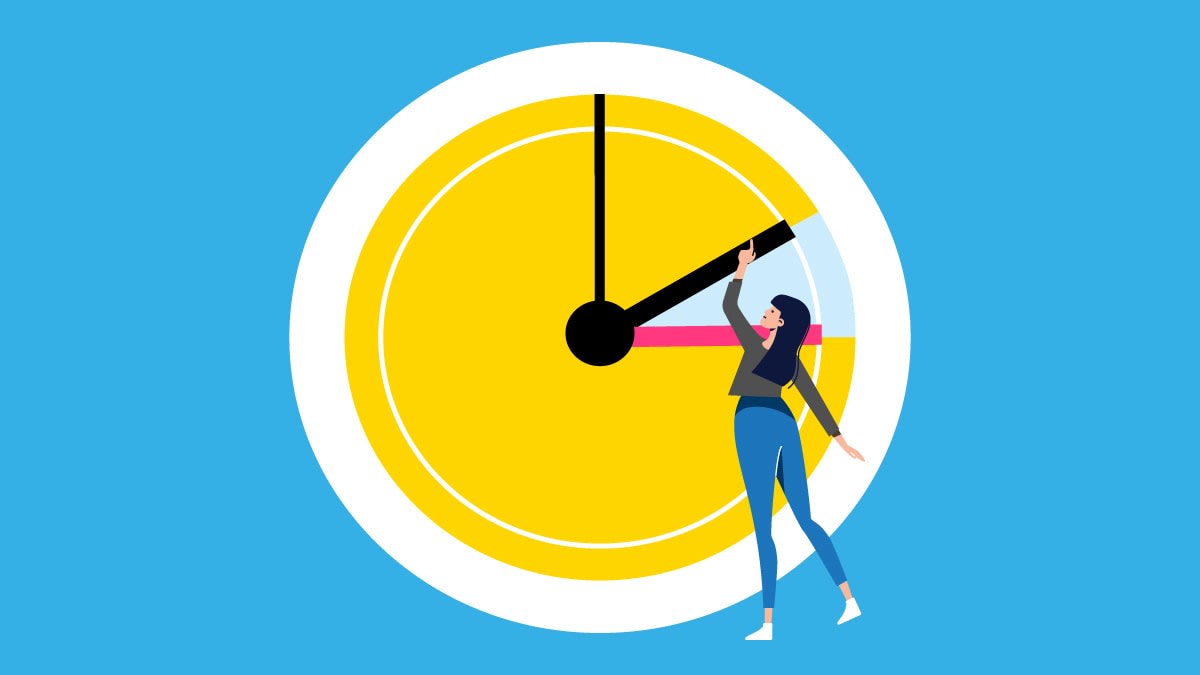 Woman moving clock hand forward one hour