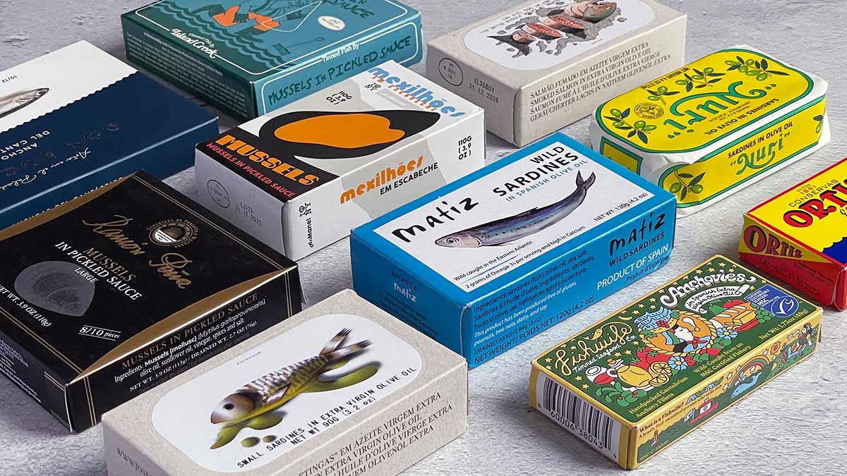 colorful packages of tinned fish