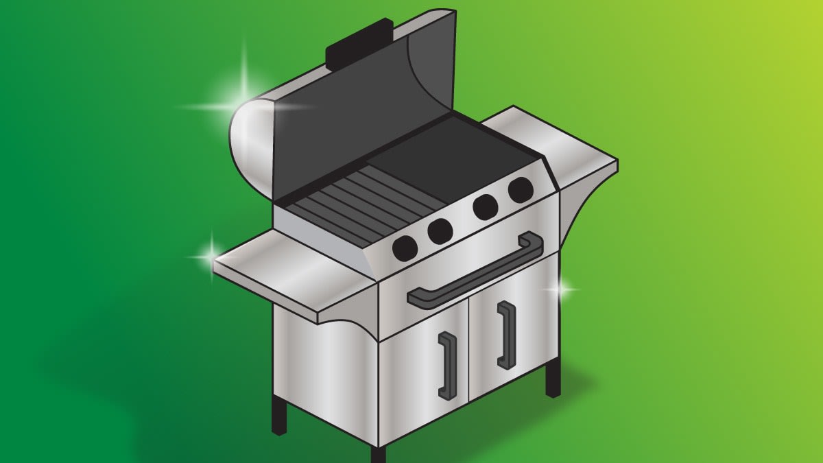 Illustration of a gleaming gas grill.