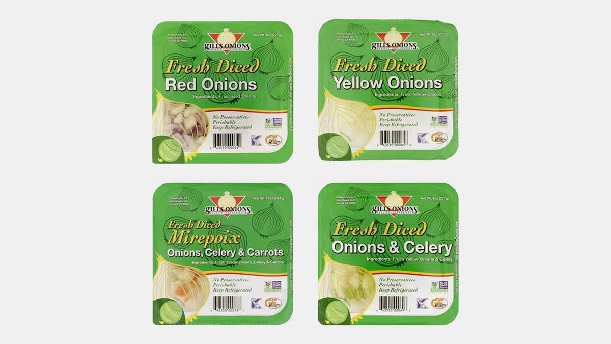 Recalled Gills Onions diced red onions, yellow onions, mirepoix, and onions and celery.