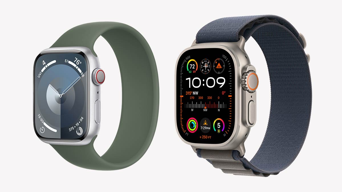 Apple Watch Series 9 (left) and Apple Watch Ultra 2 (right)