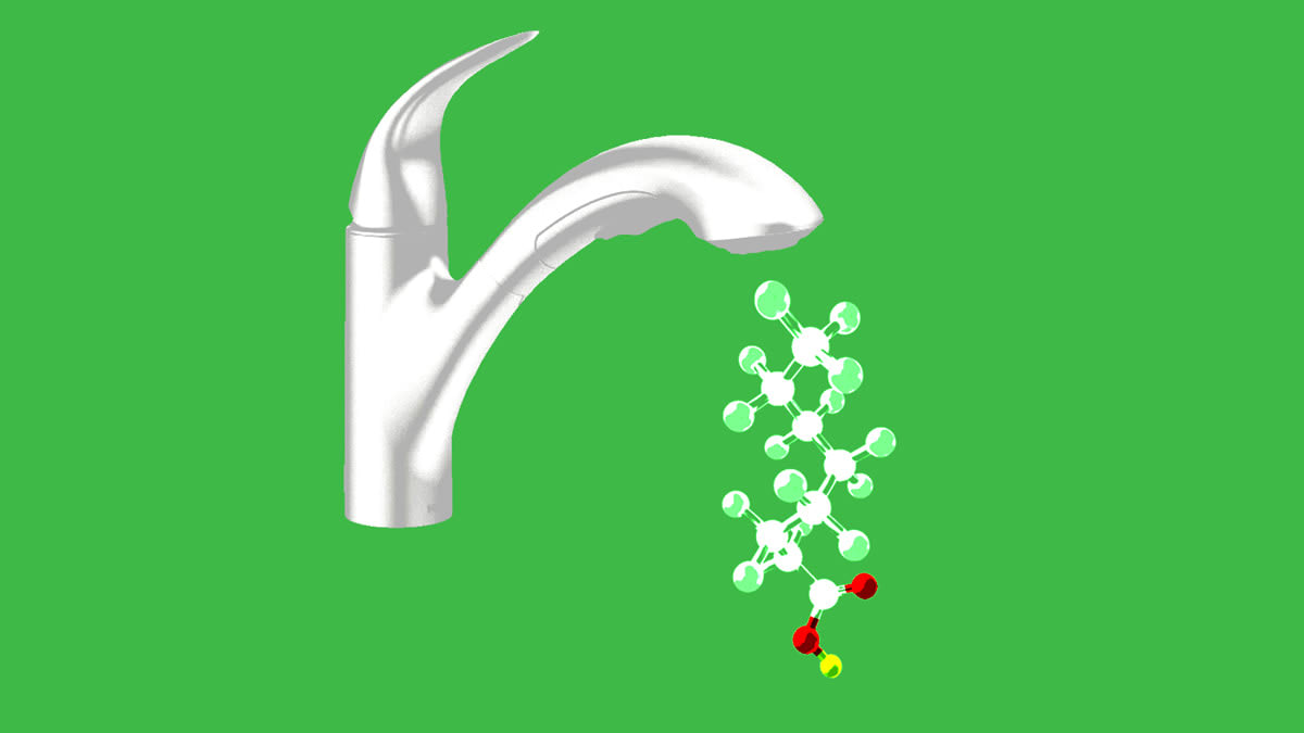 illustration of faucet with molecules coming out of it