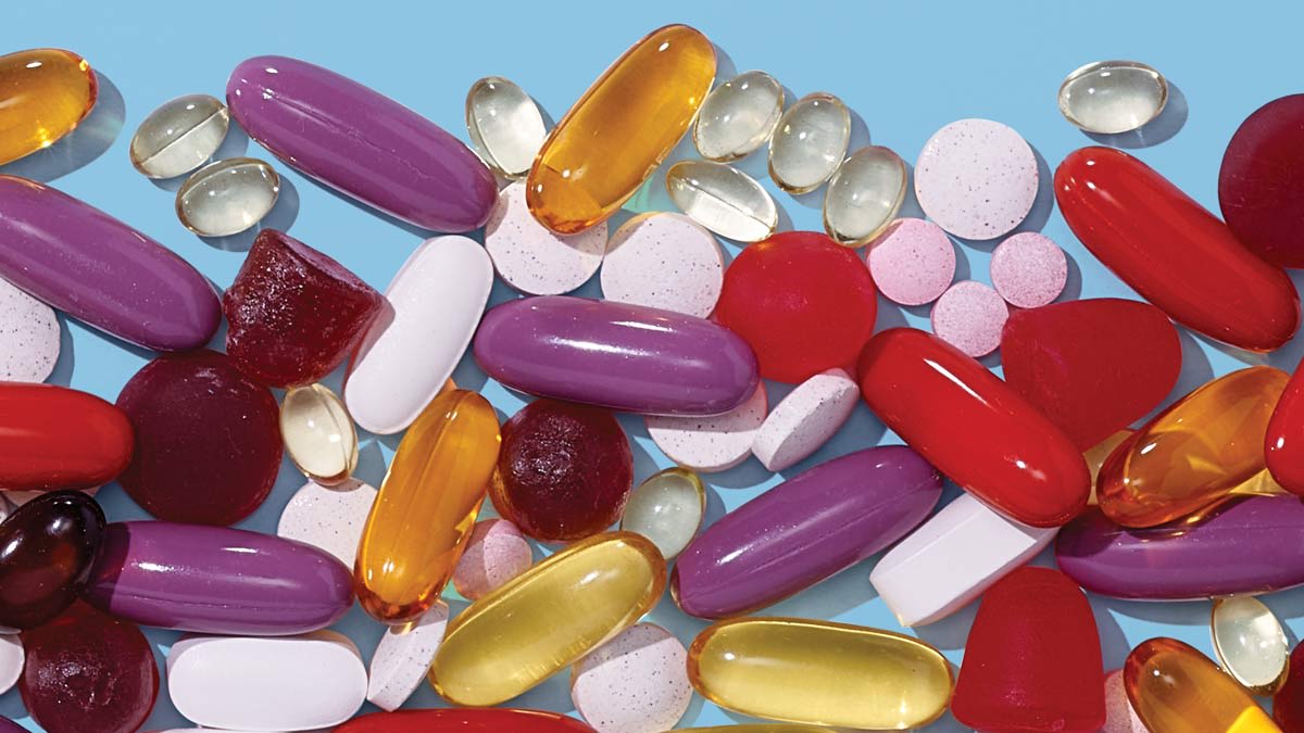 assortment of different shaped and colored pills