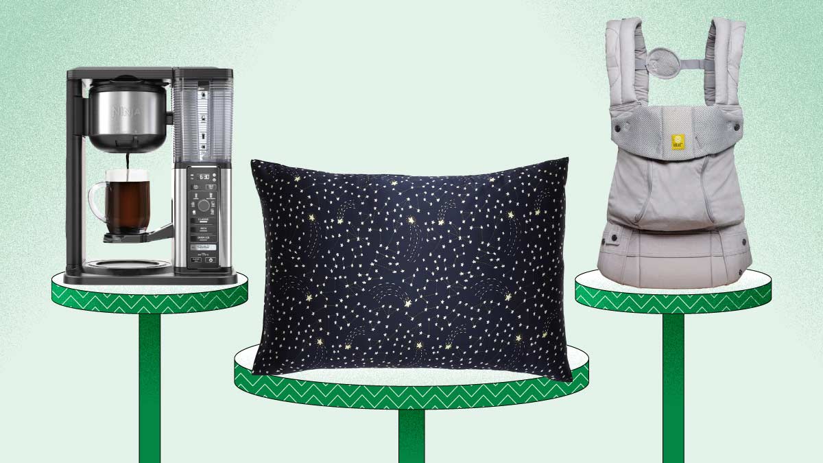 Ninja coffee machine, Brooklinen pillowcase, 
LÍLLÉbaby Baby Carrier