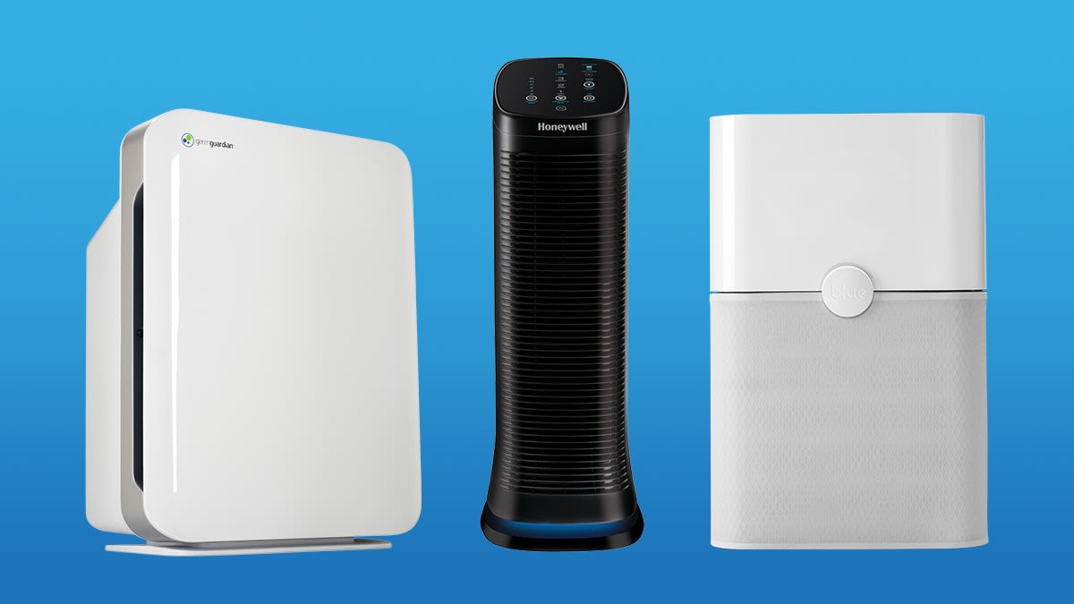 GermGuardian AC5900WCA, Honeywell AirGenius 5 HFD-320, and Blueair Blue Pure 211+ Air Purifiers