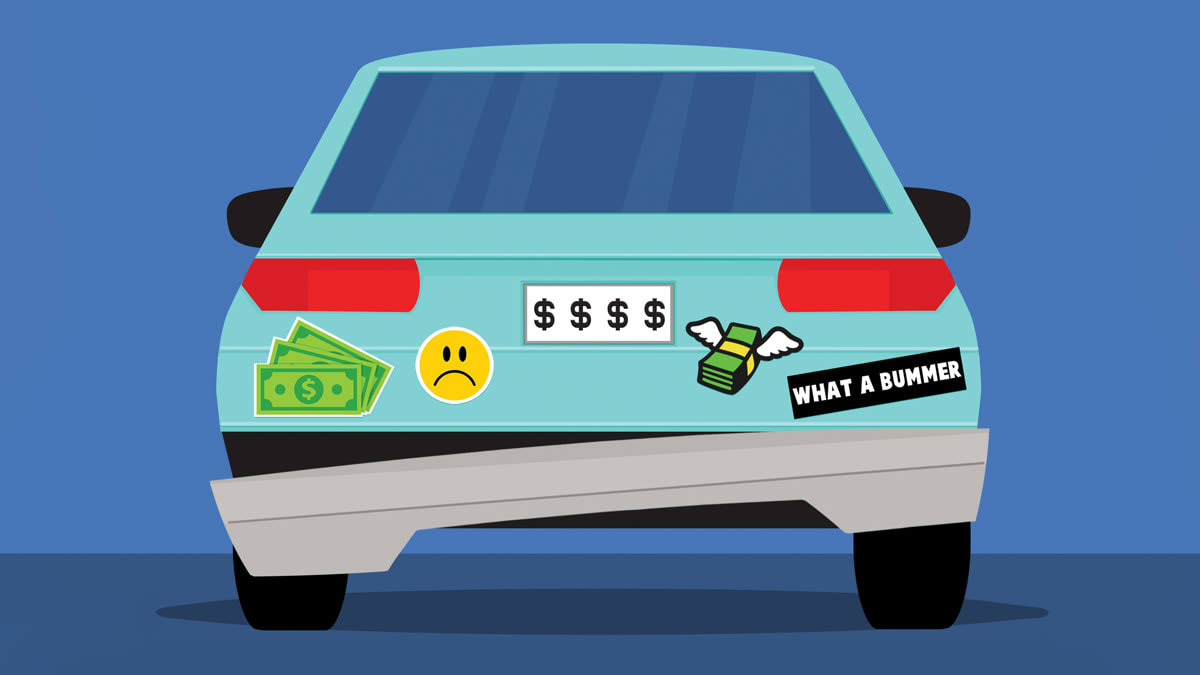 Illustration of the rear of a car that has visible damage from a minor car accident