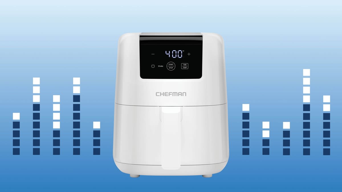 Chefman RJ38-2T air fryer set against volume bars.