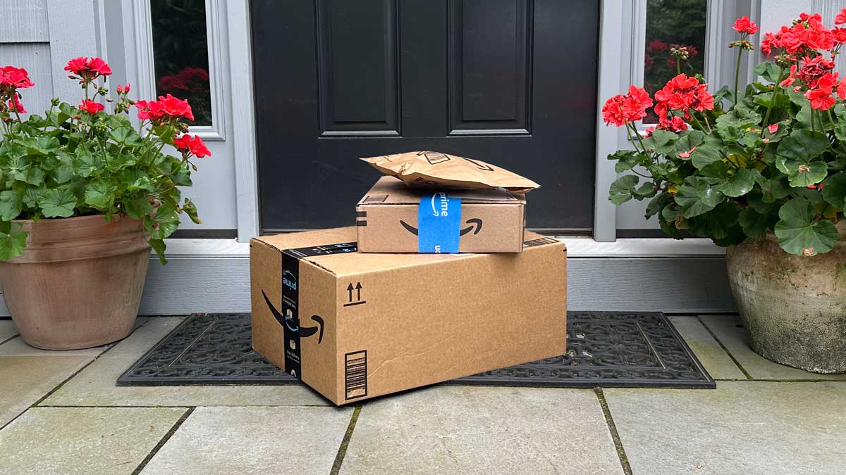 Amazon packages on front door step