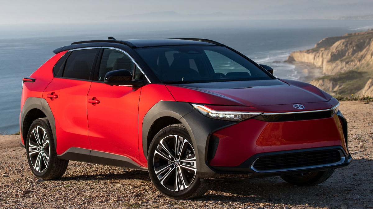 2024 Toyota bZ4X parked along a coast.