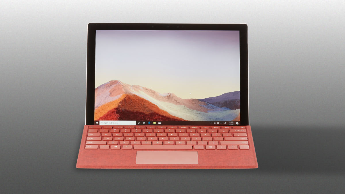 A Microsoft Pro 7 Laptop displaying Windows 10 on its screen.