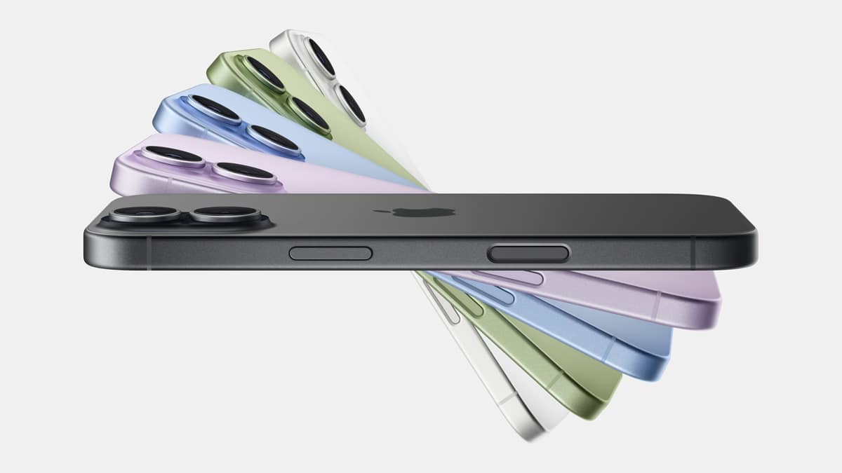 The iPhone 17 shown in its four available colors.