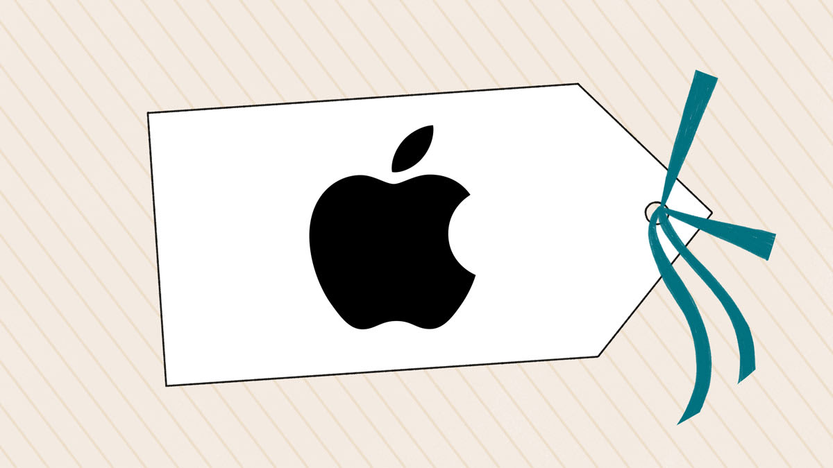 Illustration of shopping tag with Apple Logo.