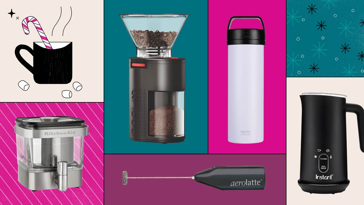 Bodum Bistro Electric Burr Coffee Grinder, Espro P0 Ultralight Travel Coffee Press, Instant Milk Frother, Aerolatte Milk Frother, KitchenAid Cold Brew Coffee Maker KCM4212SX