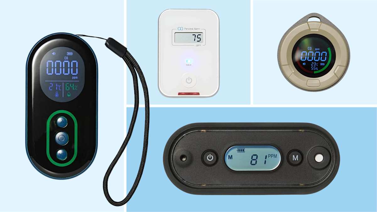 Clockwise from left: GasDoc Portable Carbon Monoxide Detector DS-399, Forensics Detectors Travel CO Detector Portable, Lunarlipes Portable Carbon Monoxide Detector PTH-10D, Gzair Travel Carbon Monoxide Detector SA103