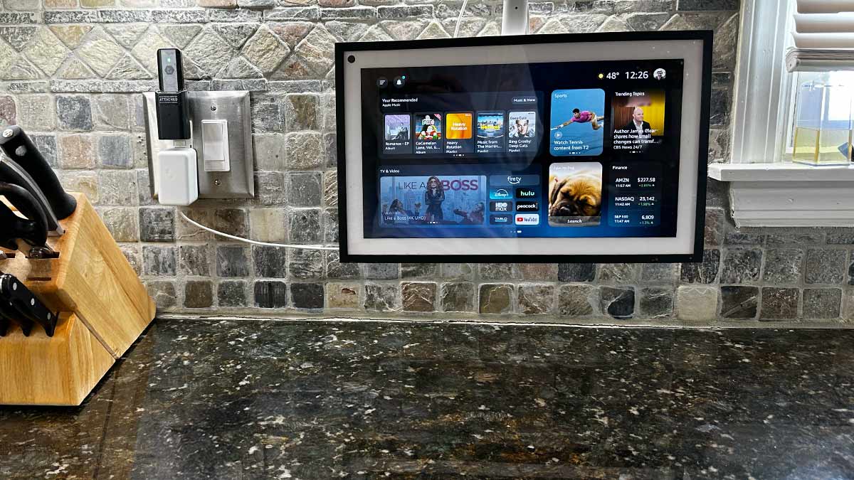 The Echo Show displayed in the writer's kitchen.