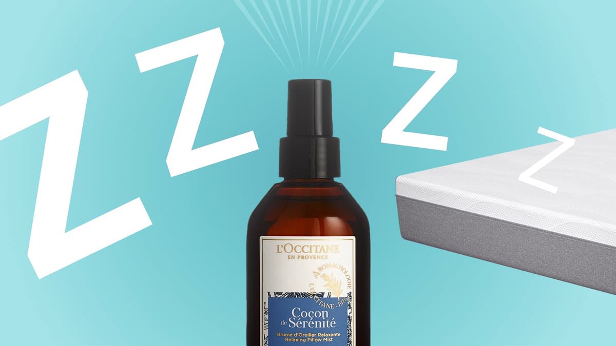 Sleep products on a blue background
