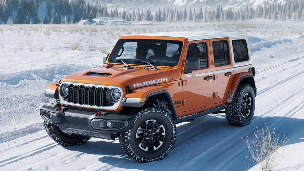 2026 Jeep Wrangler Whitecap parked in the snow.