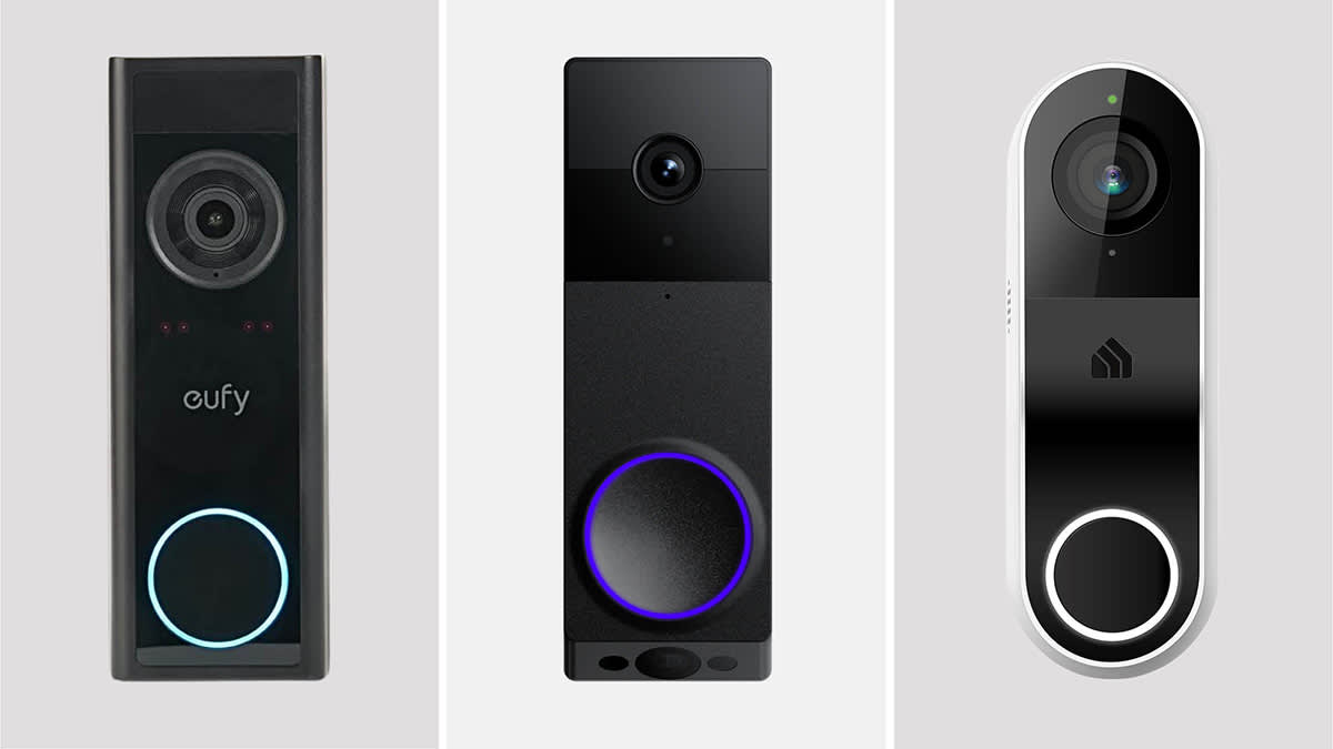 From left to right: Eufy Video Doorbell C31, Wyze Duo Cam Video Doorbell, and the TP-Link Kasa Smart KD110
