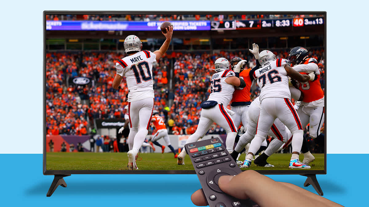 Football game on TV with remote control