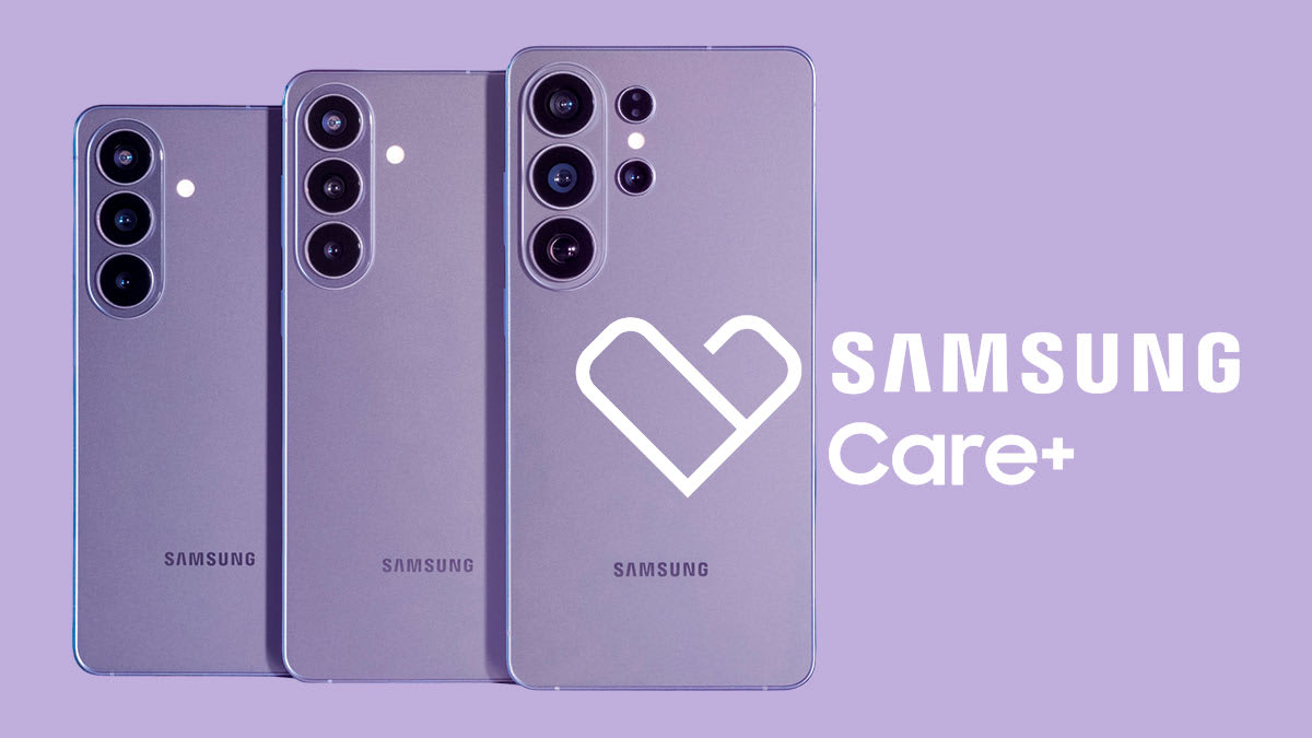 The Samsung Galaxy S26 with the Samsung Care+ logo.