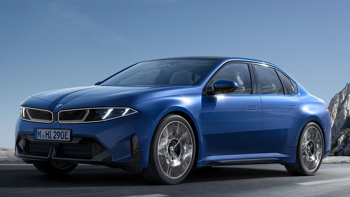 2027 BMW i3 electric sedan driving, front